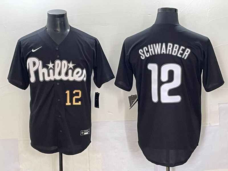 Men 2025 Philadelphia Phillies #12 Schwarber Black Fashion Nike MLB Jersey style 7093->philadelphia phillies->MLB Jersey